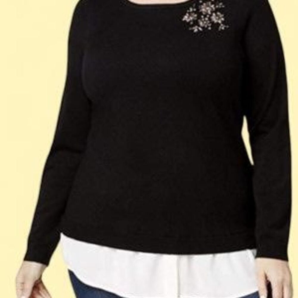 This is a Charter Club Layered-Look Embellished Sweater in black